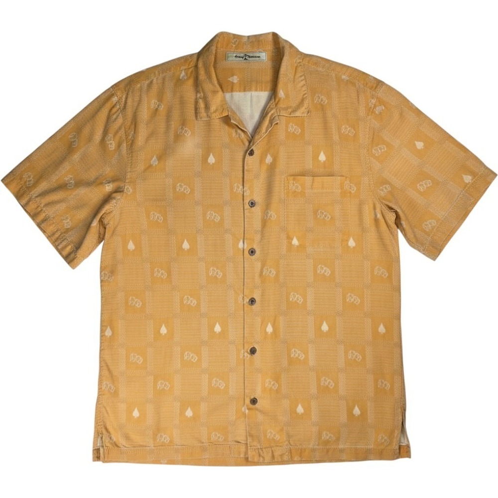 Tommy‎ Bahama Silk Gambling Shirt Mens Medium Orange Casino Dice Poker Camp